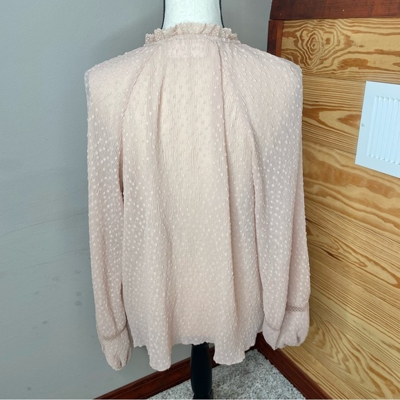 Keepsake Blush Pink Sheer Swiss Dot Peasant Open Front Button Up Blouse Small 4 - Picture 3 of 11
